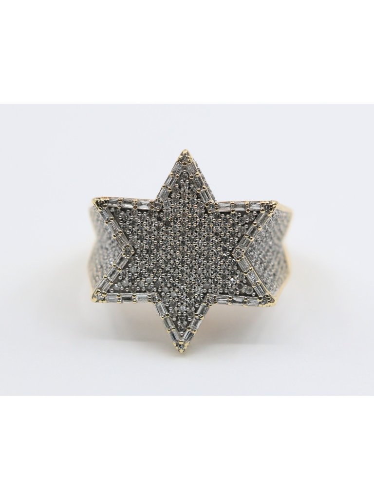Unique 10k Karat Solid Yellow Gold Iced Out Star Of David Diamond Ring  Size 8